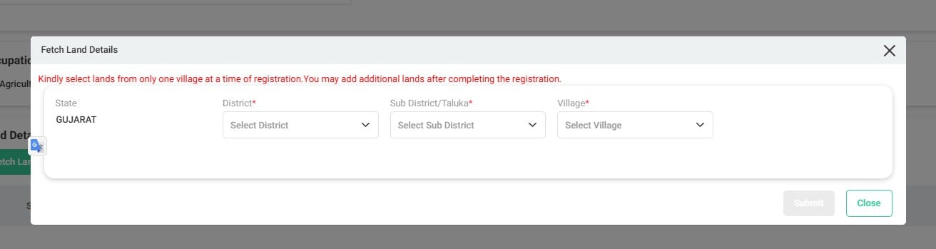 Fill in Land Details