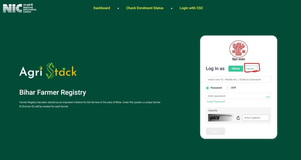 Bihar Agri Stack Portal New User